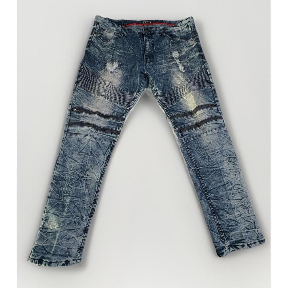 Kroix Jeans Mens 42 Blue Straight Mid Rise Medium Wash Ripped Denim (A5)